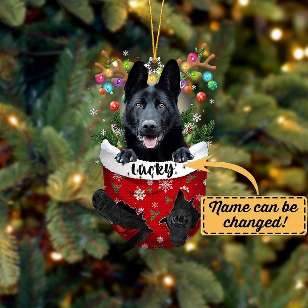 Black German Shepherd Dog Christmas Ornament, Black German Shepherd in Snow Pocket Christmas Tree Ornament, Dog Lovers Gift Idea Xmas Decor, Christmas Decorations for Tree, Ornament Gift for Dog Lover