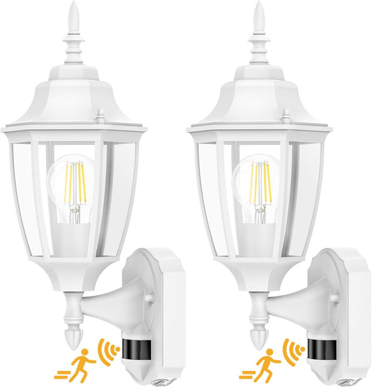 Lamomo Outdoor Wall Sconce, 2 Pack Dusk to Dawn Motion Sensor Light Fixtures, Exterior Aluminum Waterproof Porch Lights for Patio Front Door Garage- White
