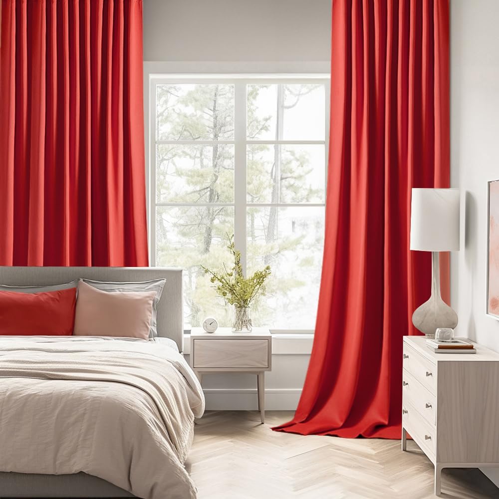 MIULEE Red Back Tab Blackout Curtains 90 Inches Long 2 Panels Set for Living Room Bedroom Privacy, Rod Pocket/Pinch Pleat Thermal Insulated Room Darkening Pleated Light Blocking Drapes
