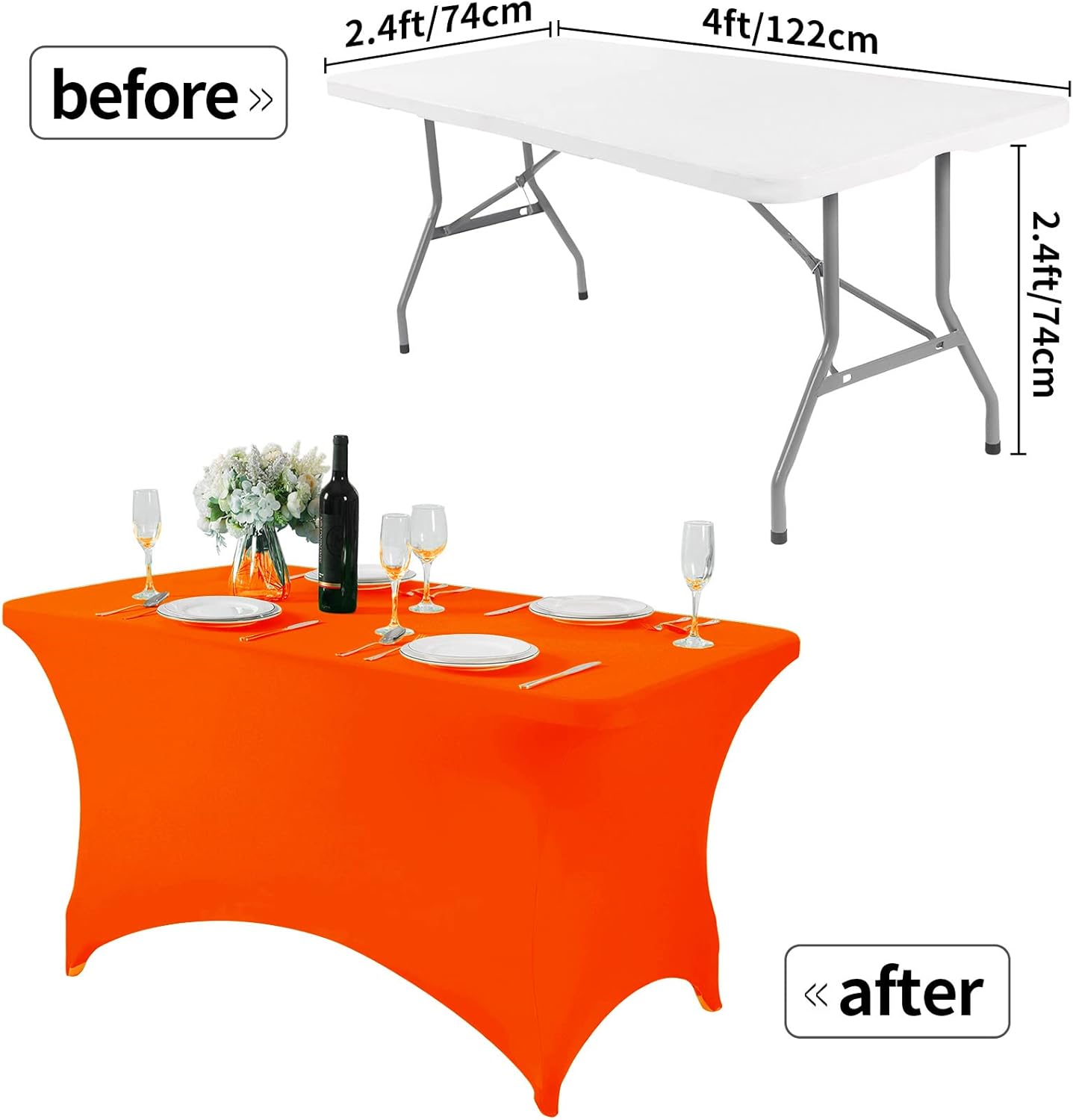Spandex Table Cover for 4FT Table Universal Fitted Stretch Tablecloth for Party, Banquet, Wedding and Events-Neon Orange