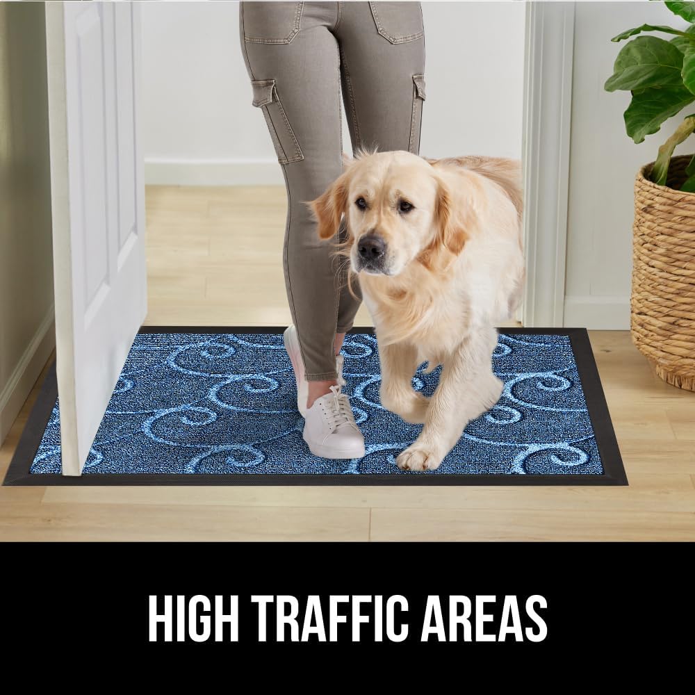 GORILLA GRIP 100% Waterproof All-Season WeatherMax Doormat 35x23, US Designed Natural Rubber, Stain and Fade Resistant, Low Profile Indoor Outdoor Door Mats, Easy Clean Patio Mat, Ocean Blue Waves