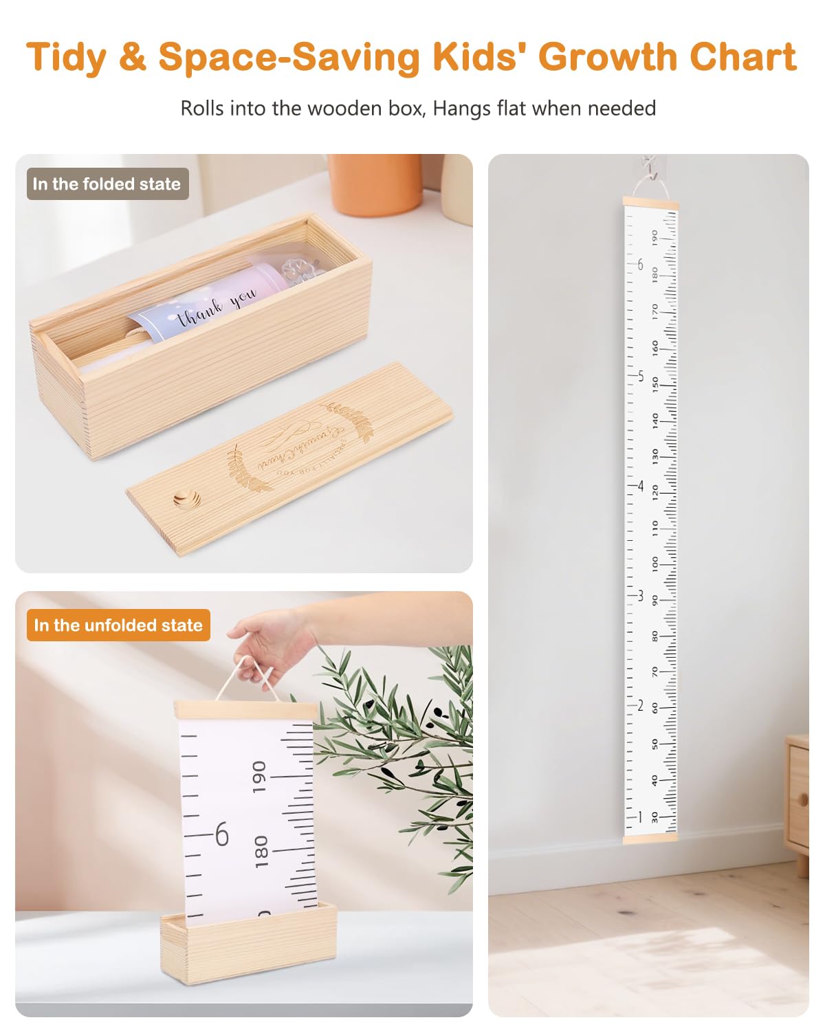 Height Chart for Kids Growth Chart for Wall Kids Height Wall Chart Kids Growth Chart Wall with Keepsake Box Height Measurement Wall Ruler Baby to Child Growth Tracker Neutral Nursery Wall Decor