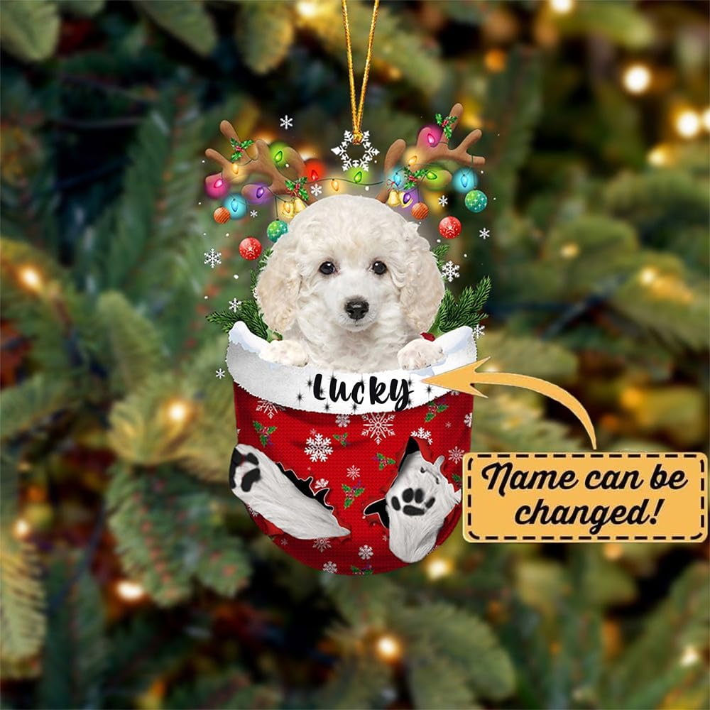 White Toy Poodle Dog Christmas Ornament, White Toy Poodle in Snow Pocket Christmas Tree Ornament, Dog Lovers Gift Idea Xmas Decor, Christmas Decorations for Tree, Christmas Ornament Gift for Dog Lover