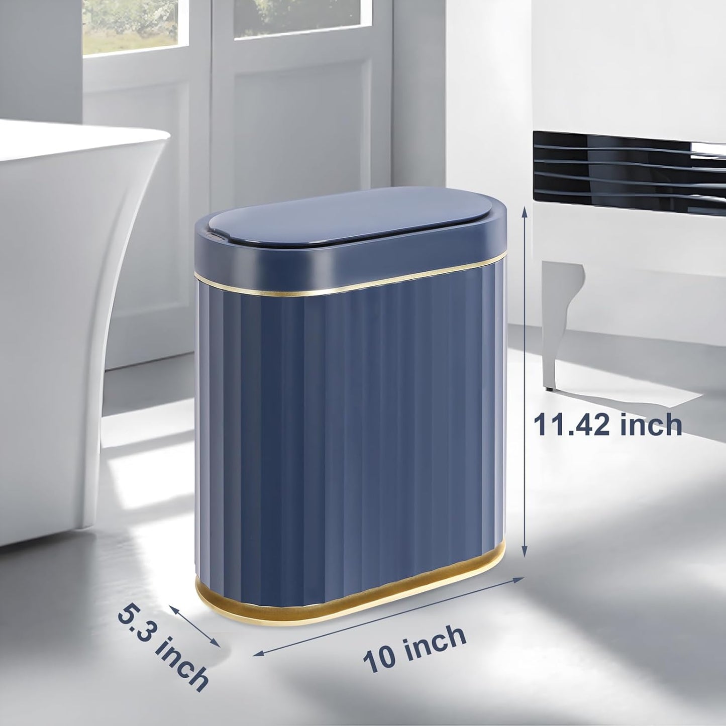 ELPHECO 2 Gallon Sensor Trash Can - 7.5L Waterproof Motion Sensor Trash Can, Automatic Bathroom Trash Bin, Slim Garbage Can, Bathroom, Office, Bedroom, Midnight Blue