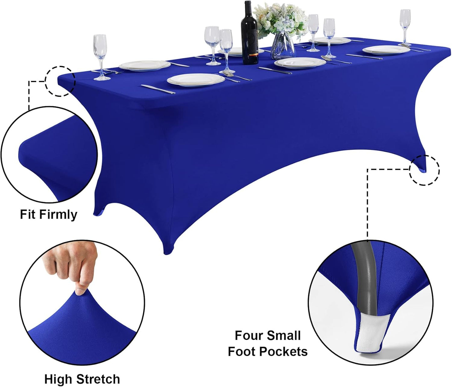 SuperO 2Pack Waterproof Spandex Table Cover for 4FT Table Universal Fitted Stretch Tablecloth for Party, Banquet, Wedding and Events-Royal Blue
