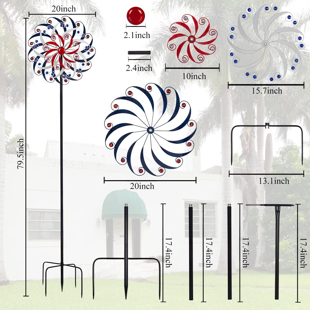 DREAMYSOUL Large Wind Spinners 20" Dia, Metal Patriotic Wind Sculpture Spinner Yard Art for Outdoor Garden Patio Decor