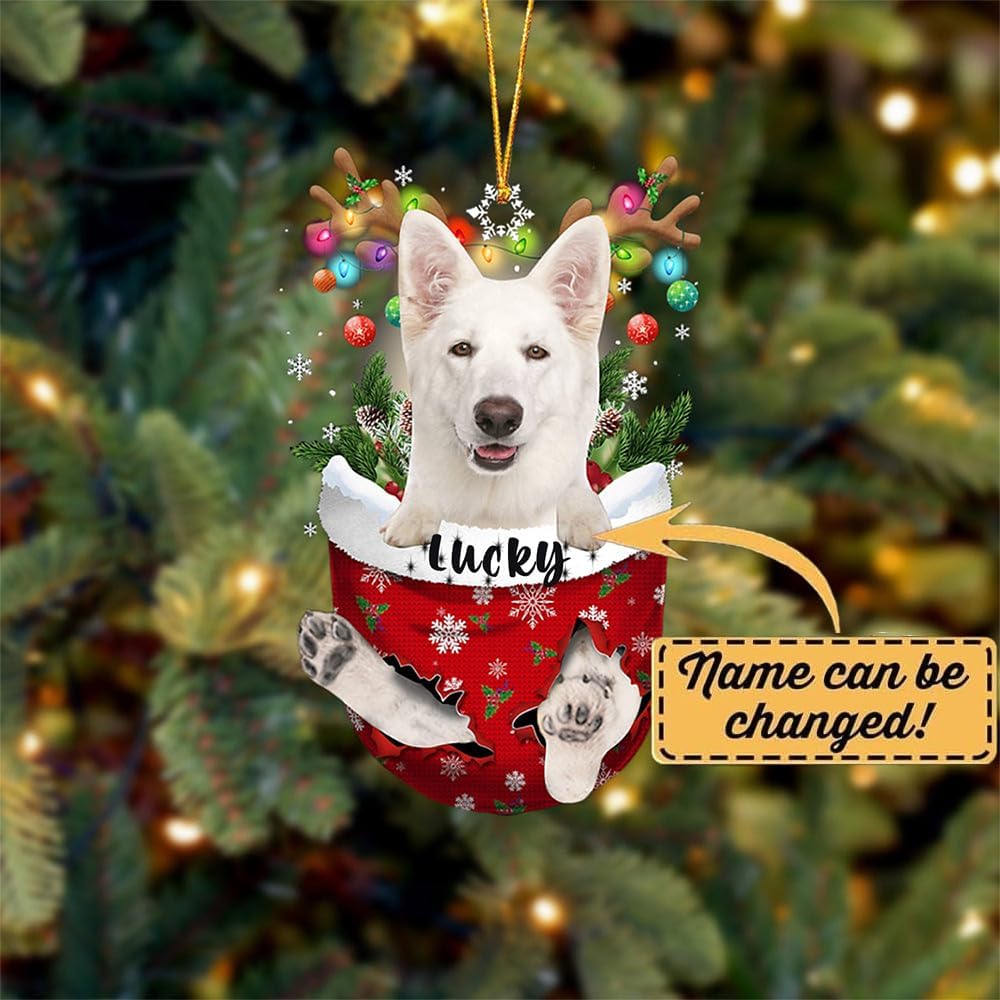 White German Shepherd Dog Christmas Ornament, White German Shepherd in Snow Pocket Christmas Tree Ornament, Dog Lovers Gift Idea Xmas Decor, Decorations for Tree, Christmas Ornament Gift for Dog Lover