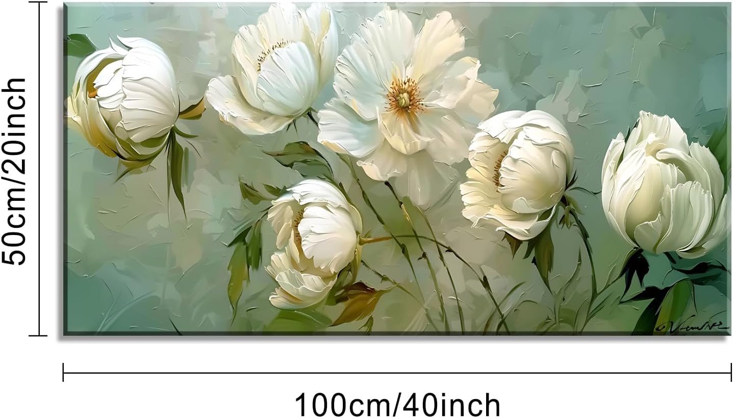LASMOND Blooming White Flowers Plants Wall Art Decor Artwork for Bedroom (20x40 Inches)