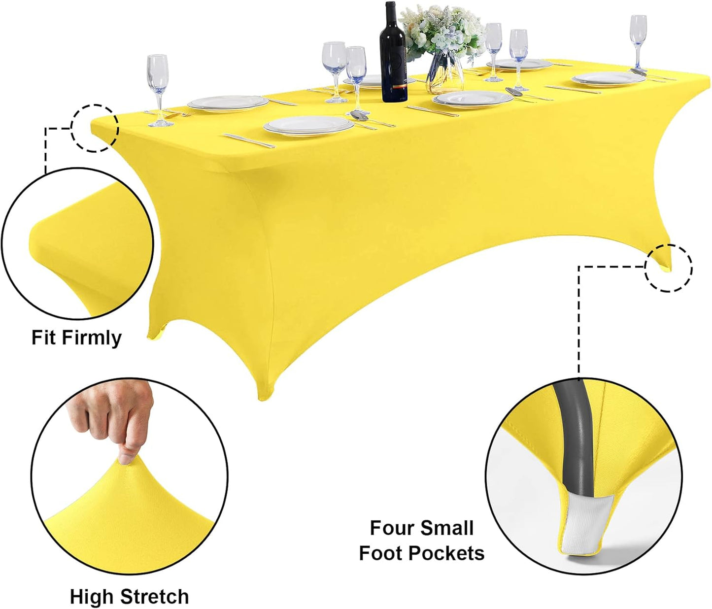 SuperO Waterproof Spandex Table Cover for 6FT Table Universal Fitted Stretch Tablecloth for Party, Banquet, Wedding and Events-Yellow