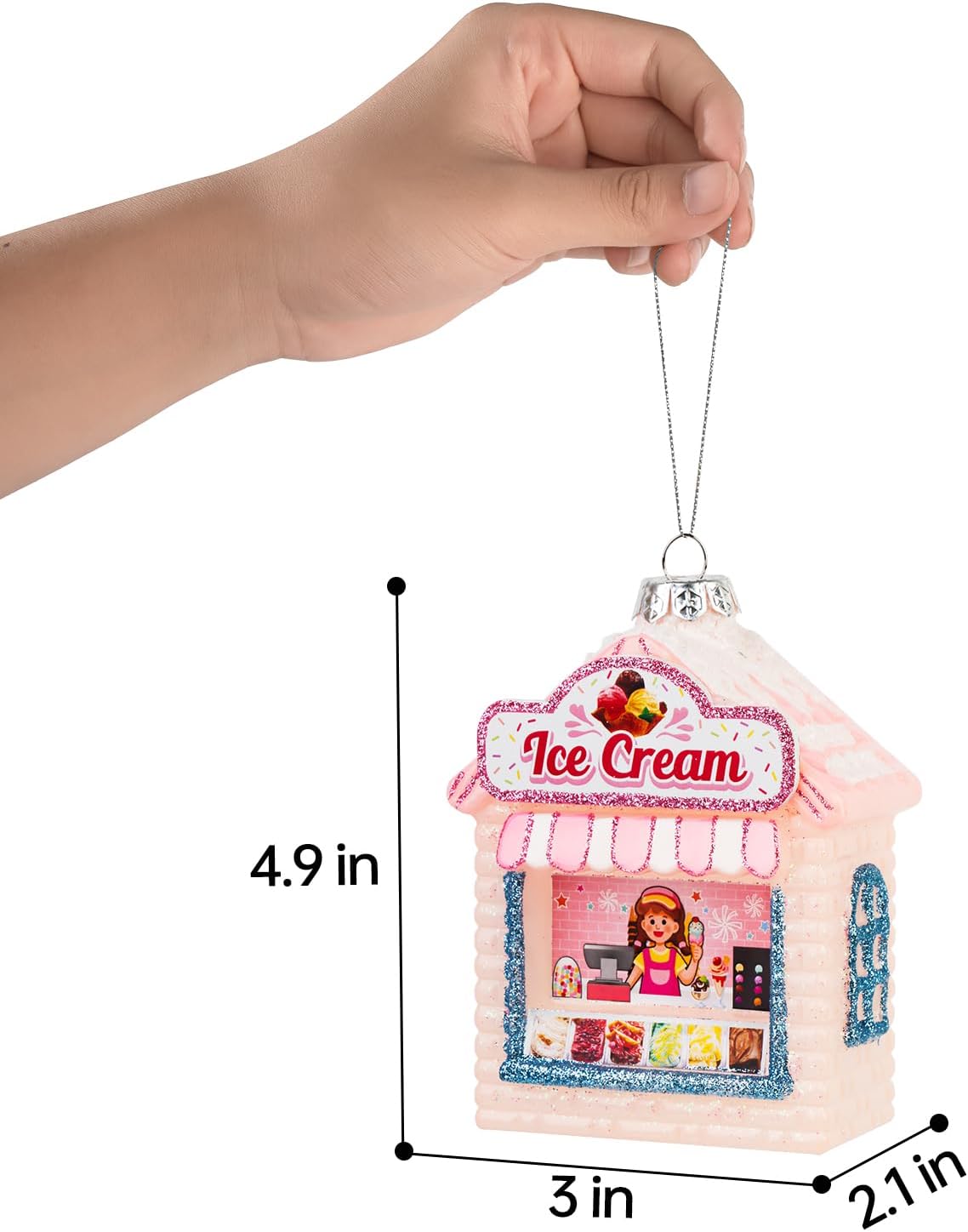 Hanging Christmas Ornaments, 2025 Glass Blown Christmas Tree Ornaments, Pink Christmas Tree Decorations, Funny Gifts & Home Decor, Ice Cream Parlor