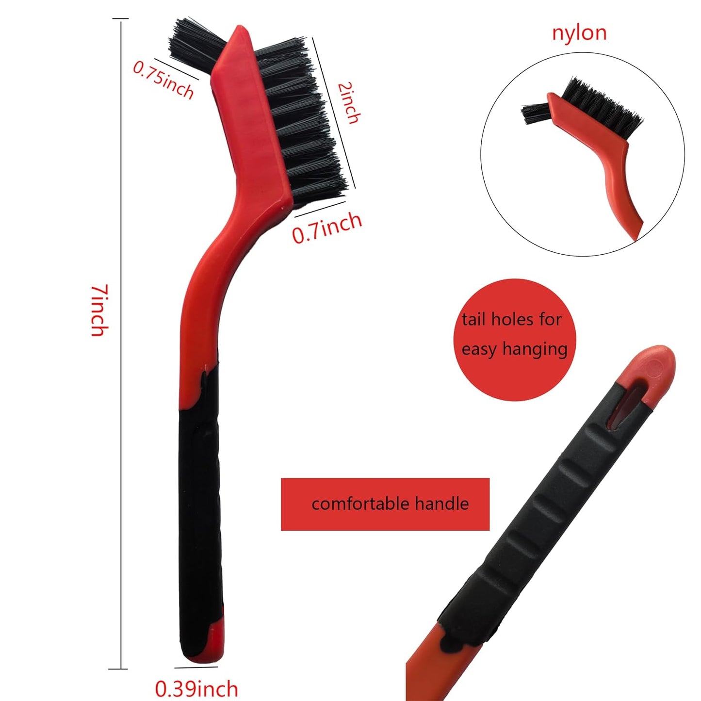 6-Pack Nylon Cleaning Brushes - Non-Scratch Nylon Bristles for Delicate Surfaces & Daily Cleaning | Ergonomic Grip with Mini Head & Hanging Hole