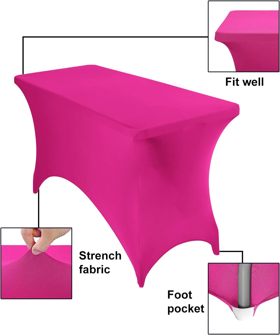 Spandex 4ft Waterproof Table Cover for Party,Wedding, Banquet, and Events(Fuchsia)