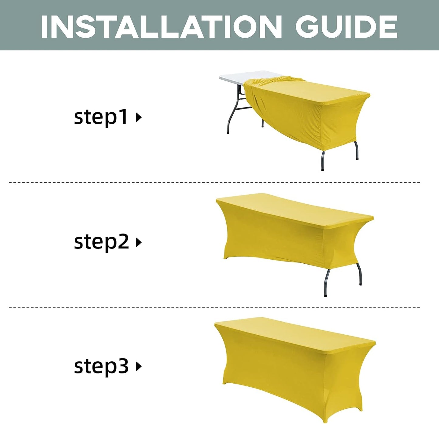 CWK 8FT Waterproof Stretch Spandex Table Cover for Rectangular Tables - Elastic Fitted Tablecloth for Folding Tables,Wrinkle Resistant Table Cloth for Parties, Weddings, Banquets & Events(Yellow)