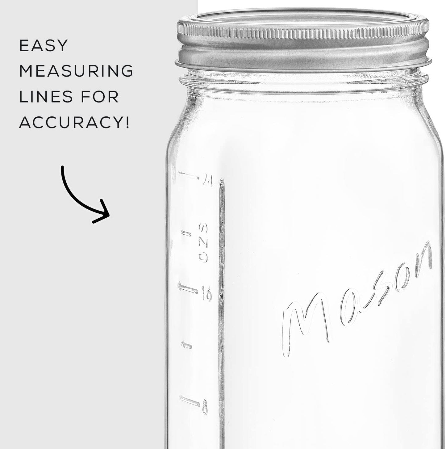 32 Oz Mason Jars With Lids, Labels and Measures! 6-Pack Wide Mouth Mason Jars, Glass Jar with Lid and Band. Airtight Canning Jars, Overnight Oats Jars, Salad Jars, Sourdough Starter Jar