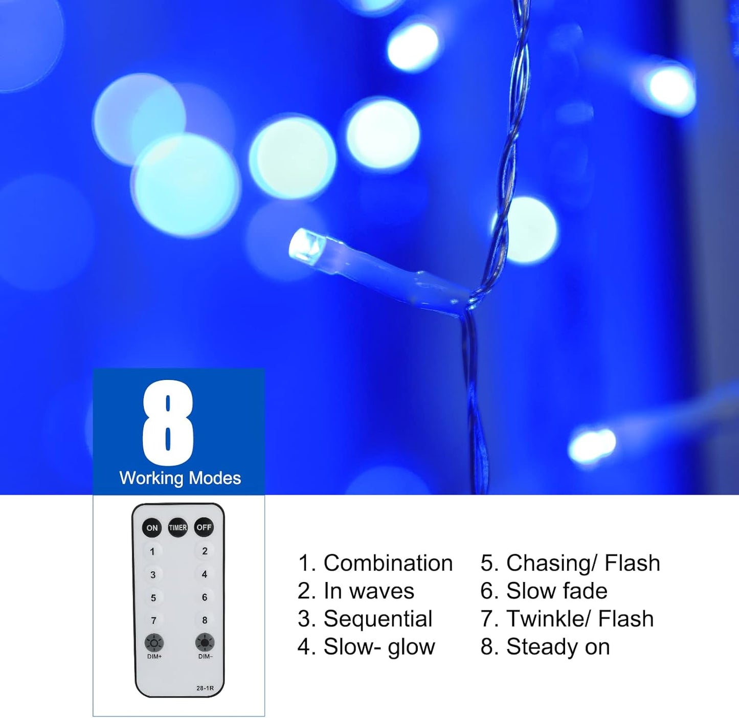 Brightown Blue Icicle Lights, 66Ft 736 LED Outdoor with 138 Drops, 8 Modes Remote and Timer for Halloween, Hanukkah