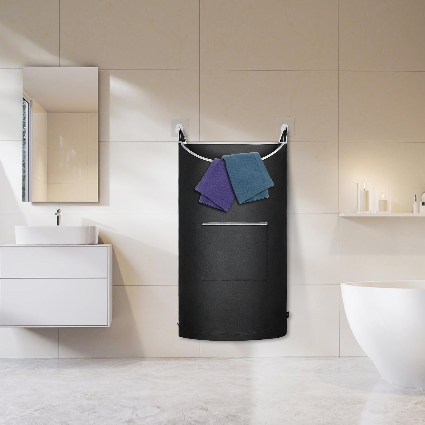 XL Hanging Laundry Hamper, 2PC-Black, Over Door/Wall Mount, Large Capacity, Modern Design, Durable, Waterproof