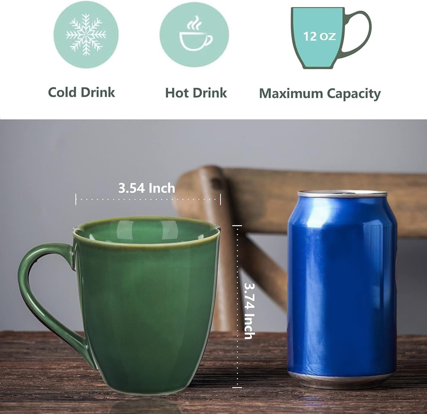 vicrays Coffee Mug Set, 12 Ounce, Set of 6, Ceramic Mug for Men, Women, Unique Glazed Mugs with Handle for Coffee, Tea, Milk, Cocoa, Cereal(Green)