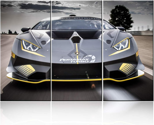 Black and White Painting Sports Car Artwork Racing Pictures for Living Room 3 Piece Canvas Wall Art Modern Home Decoration Framed Stretched Ready to Hang Posters and Prints - 28 x 14inch x 3 panel