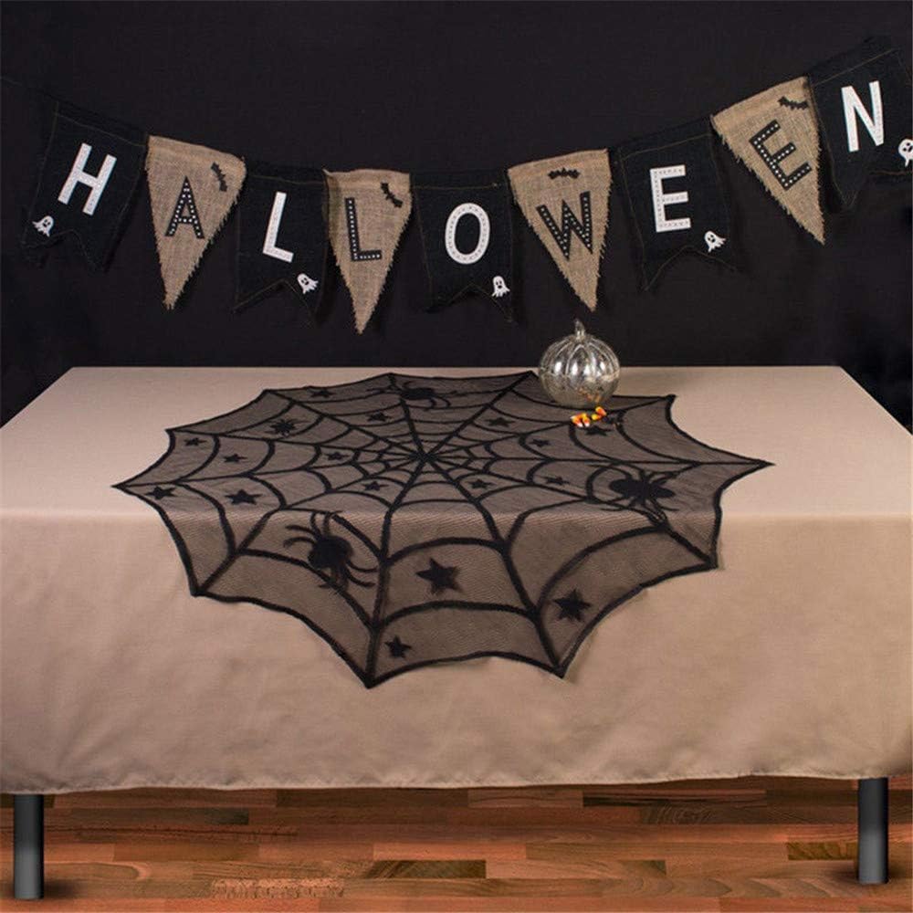 40 Inch Round Spider Web Lace Table Topper Black Halloween Spider Web Tablecloth Party Decoration