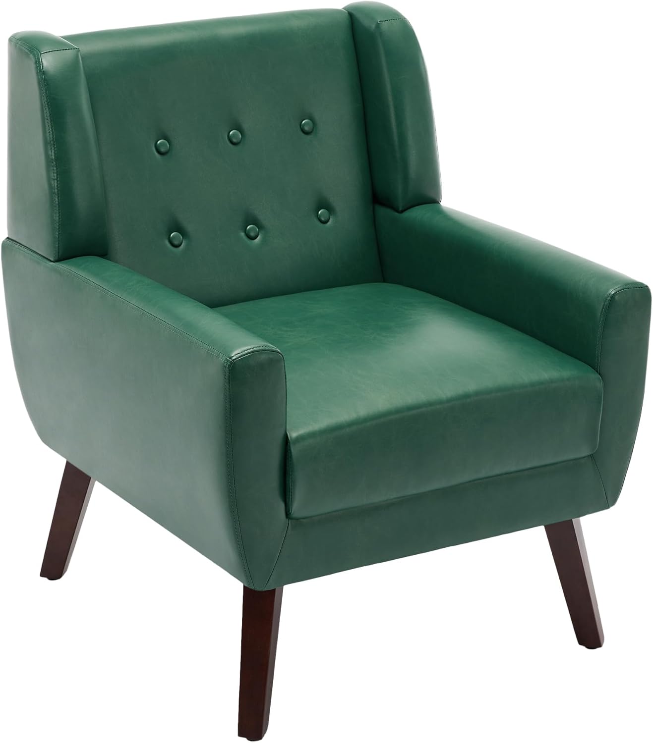 UIXE PU Leather Accent Chairs Set of 2, Modern Arm Club Chair Upholstered Armchair for Living Room, Comfy Single Sofa Seats Button Tufted Reading Seating, Green