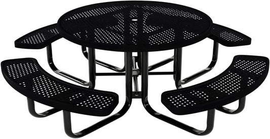 Coated Outdoor Furniture Heavy-Duty Portable Outdoor Kids Table with Umbrella Hole, Punched Steel Kids Picnic Table, Commercial-Grade, Made in America (46 In, Round, Childrens, Black)