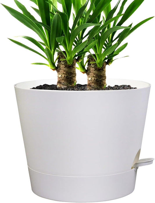 Self Watering Pots for Indoor Plants,12 inch Planters with Drainage Holes Plastic Flower Pots with Deep Reservoir, White