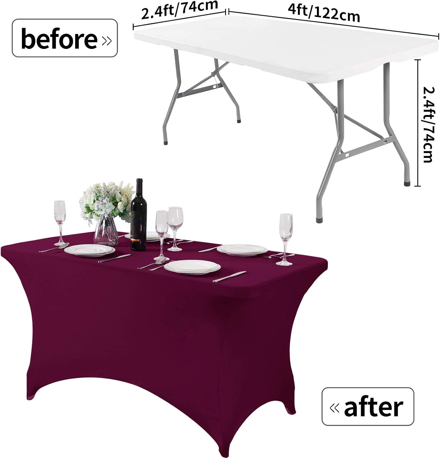 Spandex Table Cover for 4FT or 6ft or 8ft Table Universal Fitted Stretch Tablecloth for Party, Banquet, Wedding and Events-Burgundy
