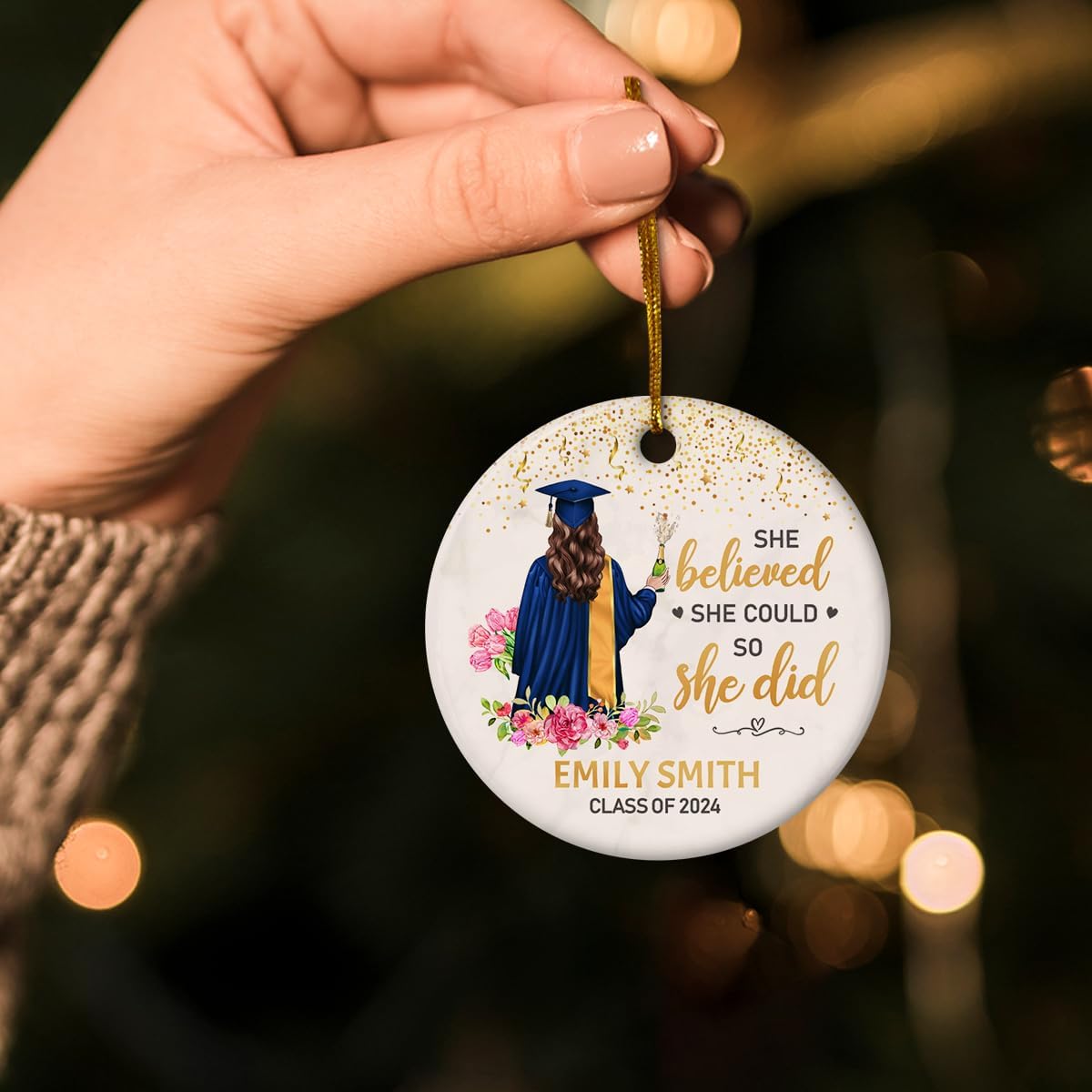 Personalized Graduation Christmas Ornament Class of 2024 Graduate Ceramic Ornaments Graduation Keepsake Gifts Xmas Tree Decorations