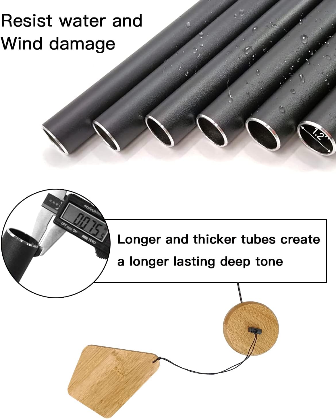 Wind Chimes Outdoor Deep Tone, 30 Inches Wind Chimes Outdoor, Memorial Wind Chimes with Hook as Gifts for Mother's Day/Housewarming/Christmas, Patio, Garden, Yard, Home Décor. Black