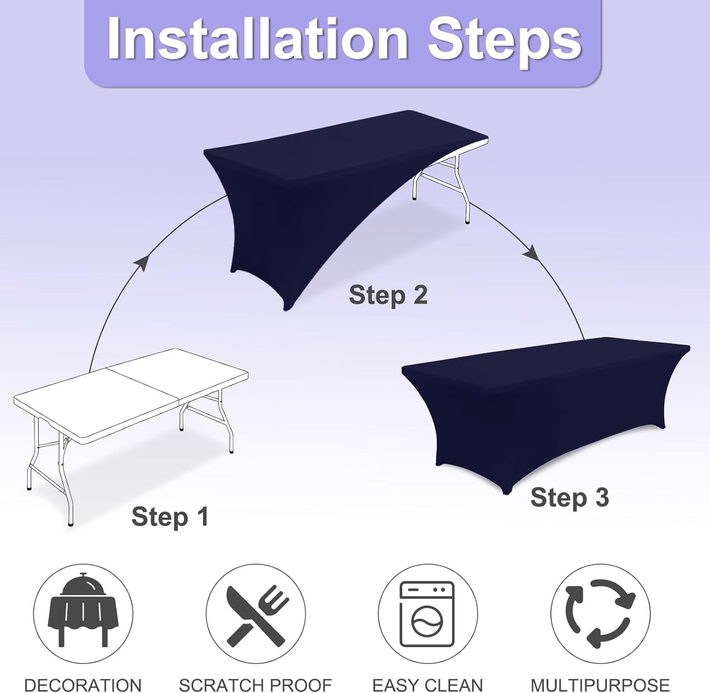 ABCCANOPY 6 FT Navy Blue Spandex Table Cover Stretch Fitted Wrinkle Resistant Tablecloth Reuse for Rectangular Folding Table Patry Event Wedding Banquet Protector