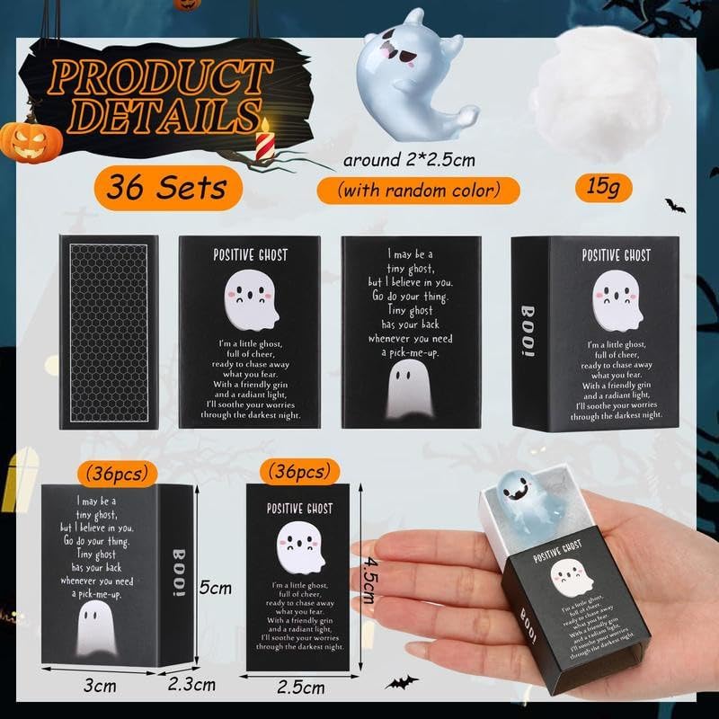 32 Sets Halloween Mini Ghost Figures with Box, Glow in The Dark Mini Resin Ghosts, Luminous Ghost Miniature Resin Figurines for Halloween Party Favors (1PCS B)