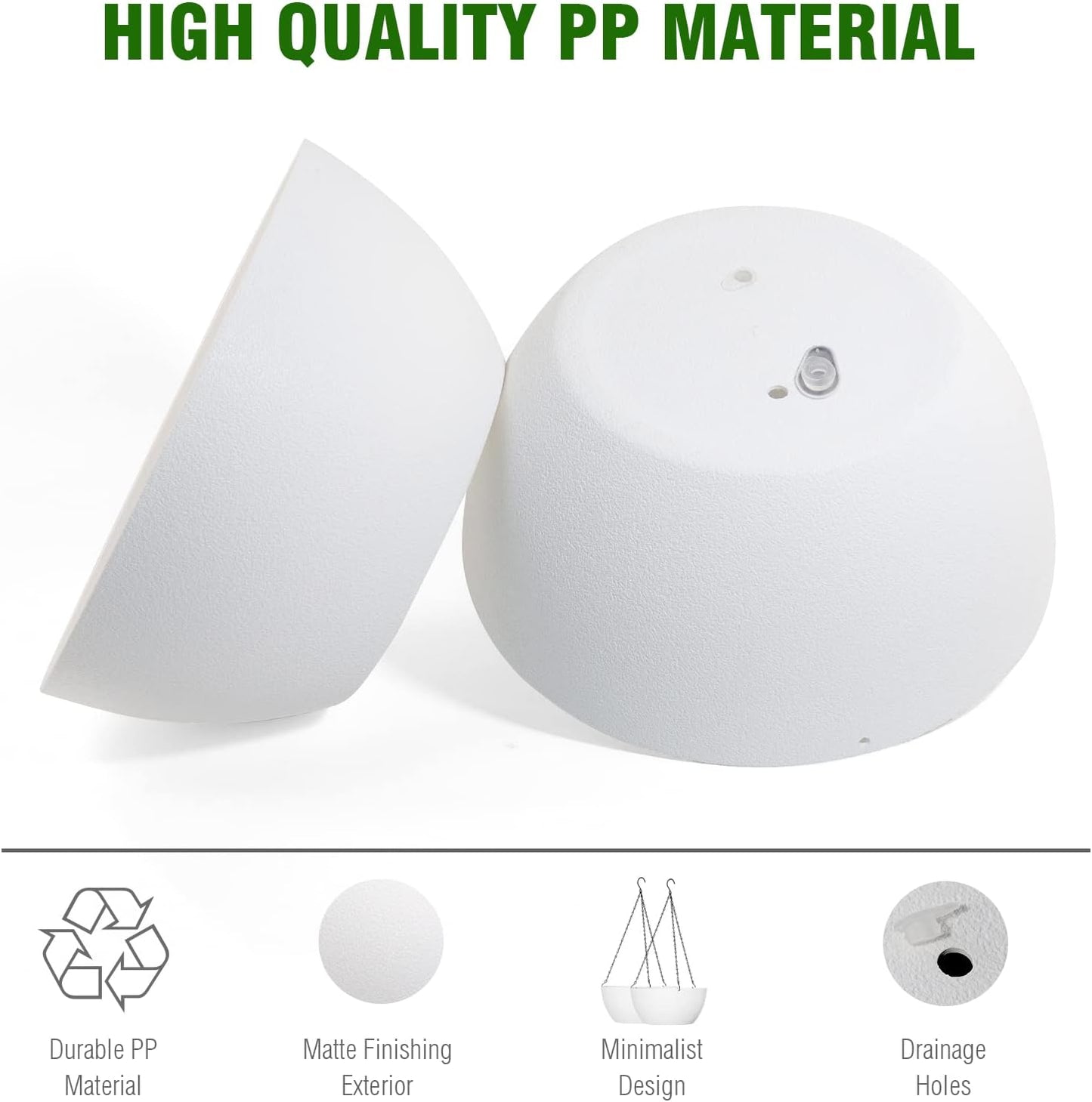 WOUSIWER 13 inch 2Pack Large Hanging Planters for Outdoor Indoor Plants with Drainage Holes and Chain, Round Hanging Flower Pots for Garden Home Porch Decor, White