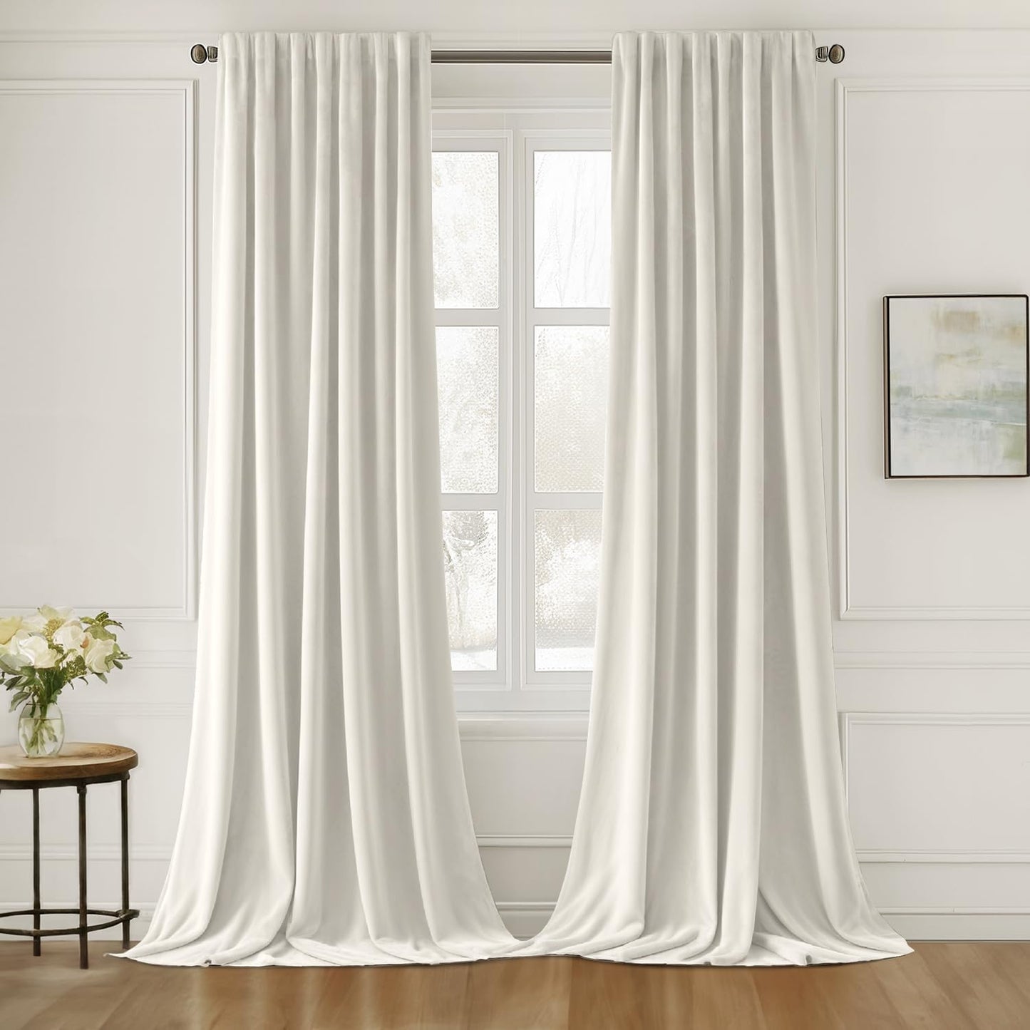 MIULEE Ivory White Velvet Curtains 108 inches Long 2 Panels - Luxury Pinch Pleated Room Darkening Window Drapes for Bedroom Living Room Thermal Insulated Super Soft, Back Tab Rod Pocket Elegant Decor