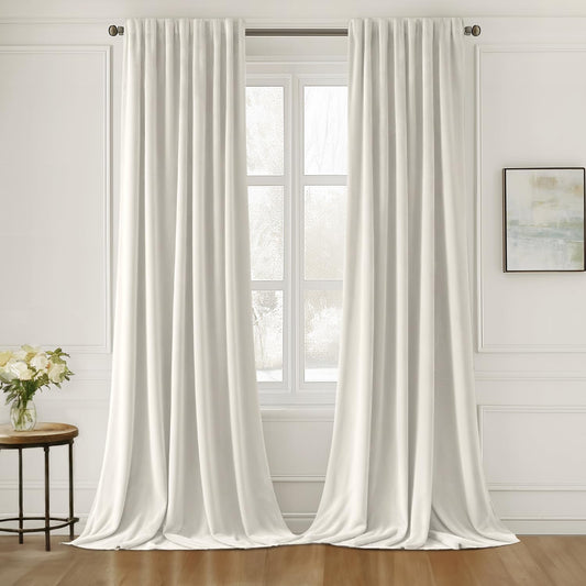 MIULEE Ivory White Velvet Curtains 96 inches Long 2 Panels - Luxury Pinch Pleated Room Darkening Window Drapes for Bedroom Living Room Thermal Insulated Super Soft, Back Tab Rod Pocket Elegant Decor