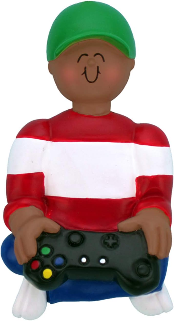Personalized Video Game Ornaments 2024 - African American Boy Gamer Ornaments for Christmas Tree Game Controller Ornament Gaming Ornaments for Christmas Tree Video Game Christmas Ornaments by Elves