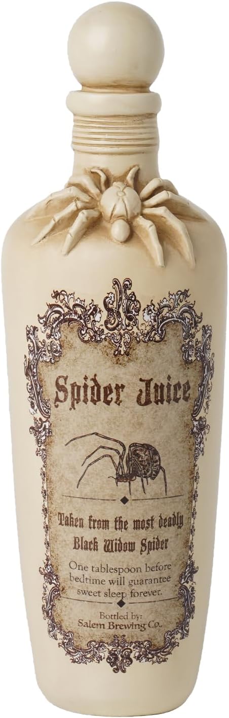 Braxio Witch Potion Bottles for Halloween Décor - White Spider Resin Magic Potion Bottles with Black Web Design, White Spider Decoration, for Shelf Table Party(3x3x10 Inches)