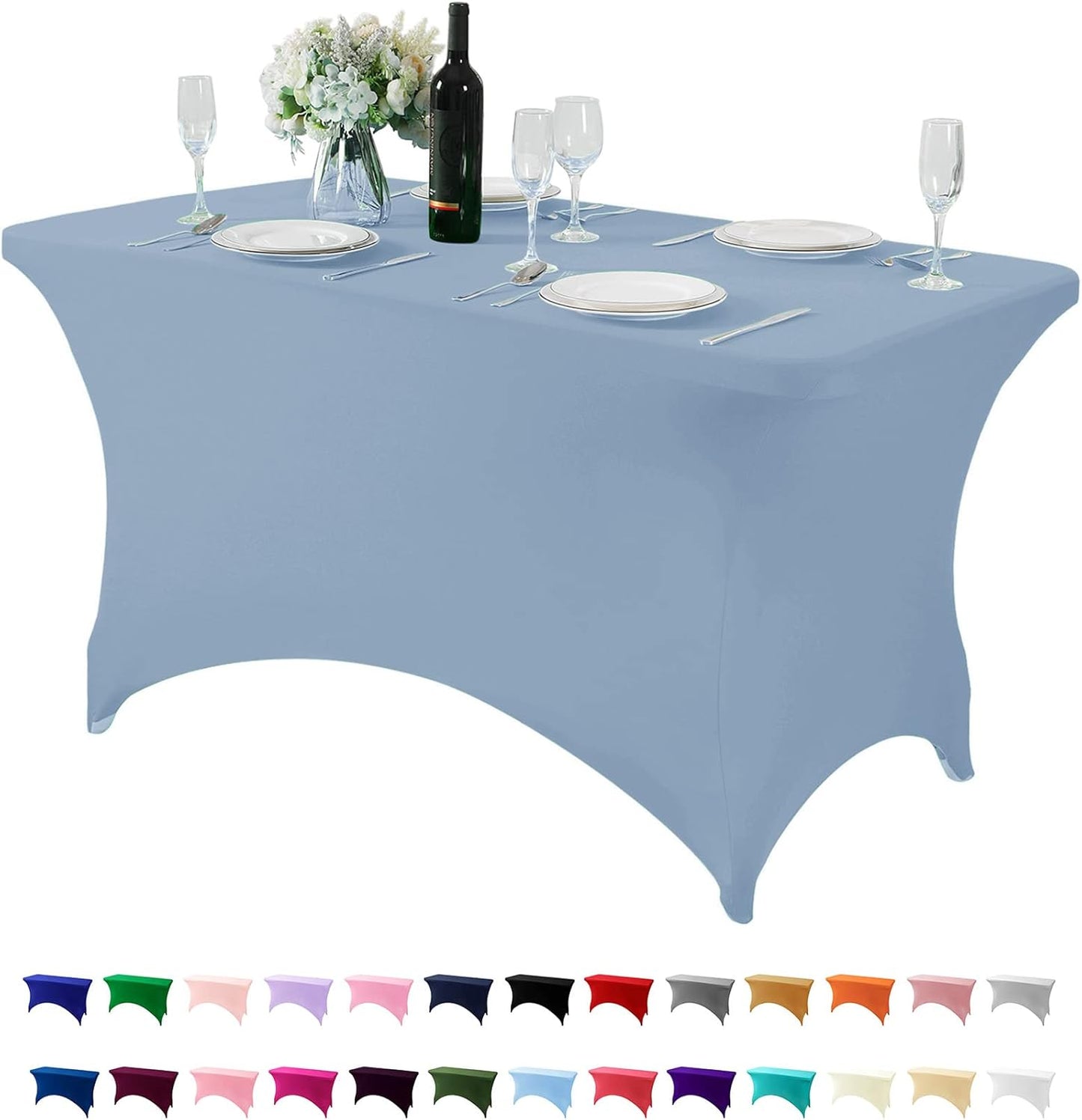 Spandex Table Cover for 4FT or 6ft or 8ft Table Universal Fitted Stretch Tablecloth for Party, Banquet, Wedding and Events-Dusty Blue