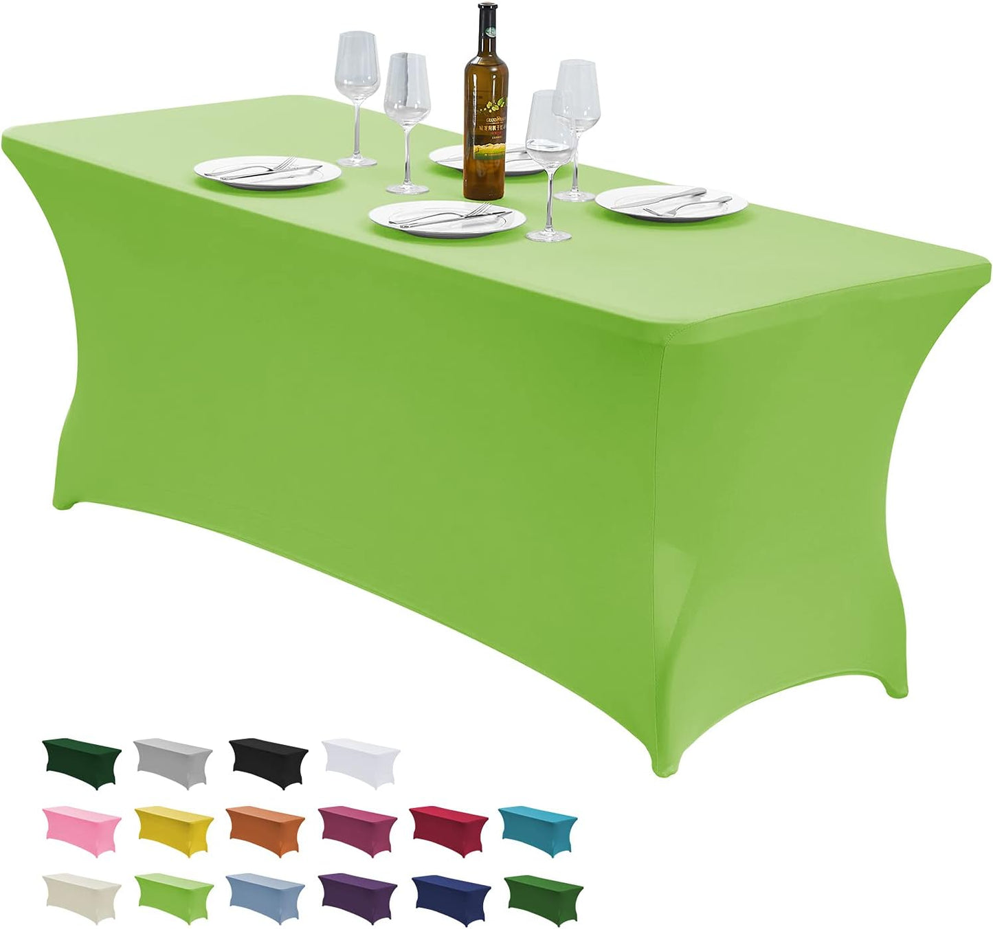 CWK 6FT Waterproof Stretch Spandex Table Cover for Rectangular Tables - Elastic Fitted Tablecloth for Folding Tables,Wrinkle Resistant Table Cloth for Parties, Weddings, Banquets & Events(Light Green)