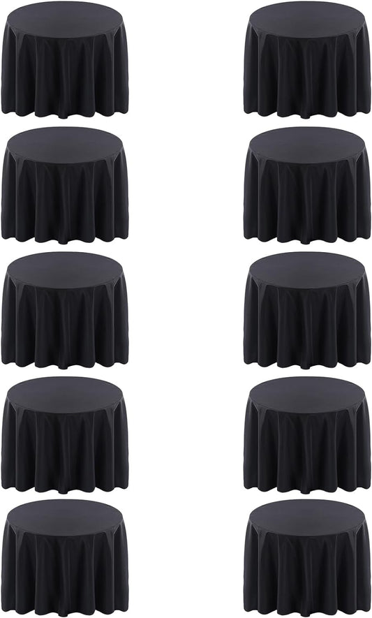 Surmente 120 inch Round Tablecloths -10 Pack Black Round Table Cloths, Polyester Fabric Table Covers for Wedding, Party, Banquet, or Restaurant