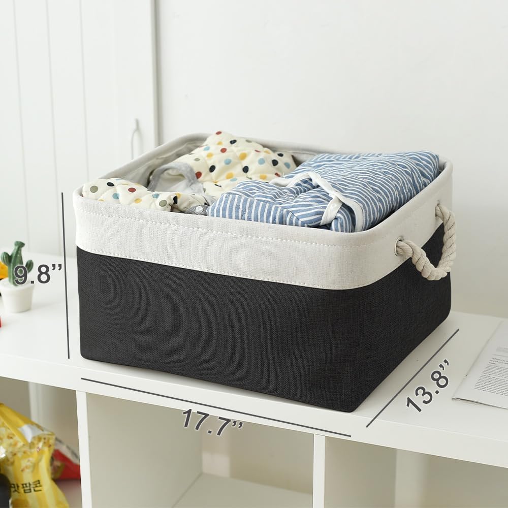 TheWarmHome Organization and Storage Basket for Organizing - Jumbo 3 Pack 17.7x13.8x9.7 inch Fabric Storage Cubes for Closet Gifts Organizer Empty Book (White & Black)