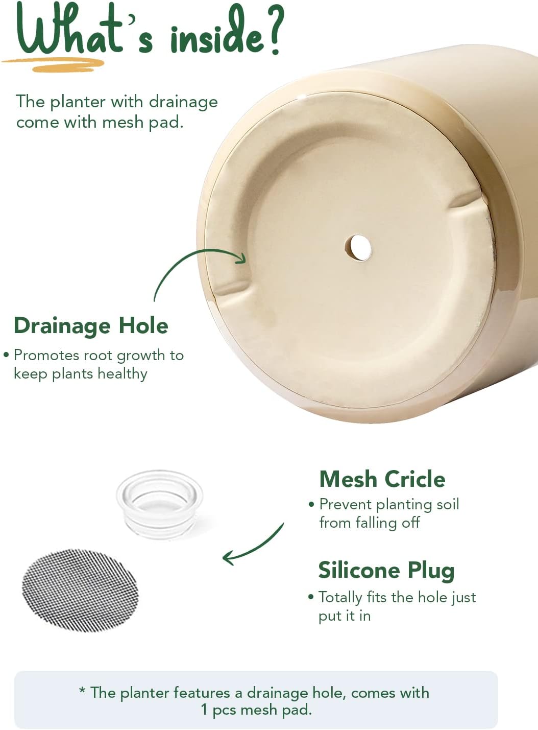 LE TAUCI 12 Inch Pots for Plants, Ceramic Large Plant Pot for Indoor Plants, Mid-Century Modern Flower Planter Pots with Drainage Hole and Removable Plug, Round Planter Pot, Reactive Glaze Cloud Cream