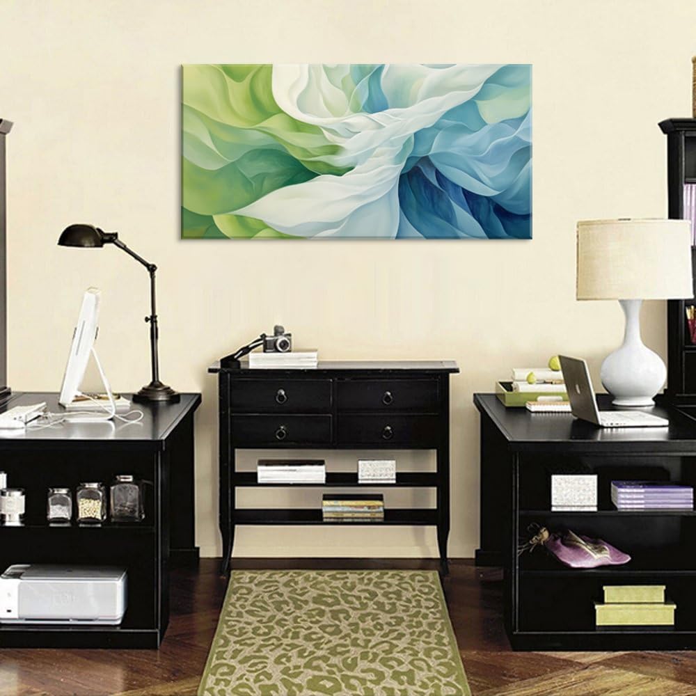 LASMOND Abstract Lines Wall Art for Living Room Canvas Prints Aqua Turquoise Blue Green Artwork Paintings Decor Bedroom Office Girl Woman (30x16 Inches)