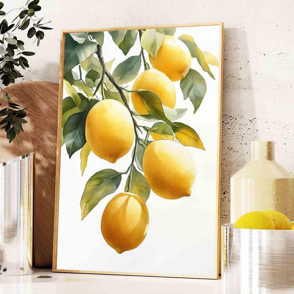 Lemon Tree Canvas Wall Art Vintage Lemons Painting Lemon Branch Wall Art Rustic Fruit Pictures Fruit Market Print Vintage Citrus picture Still Life Painting Living Room Decor 16x24inch No Frame