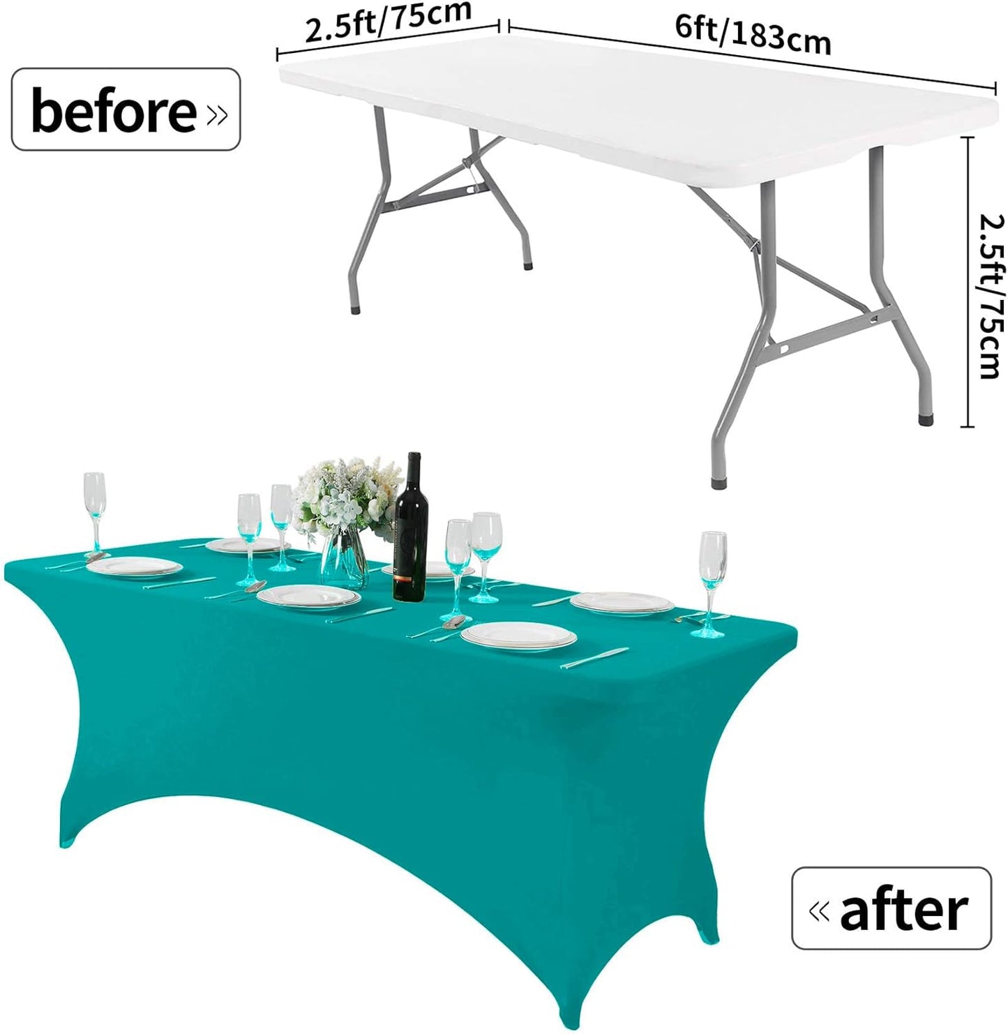 2Pack Spandex Table Cover for 6Ft or 4fT or 8ft Table Universal Fitted Stretch Tablecloth for Party, Banquet, Wedding and Events-Turquoise