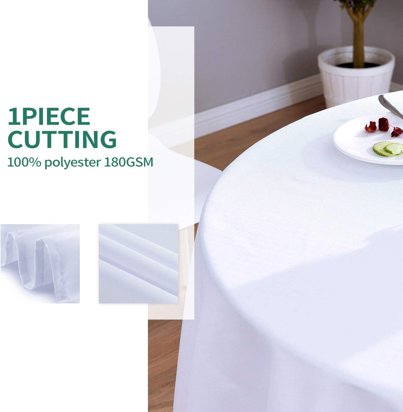 Surmente White Tablecloth for Round Tables, 70-inch Round Table Cloths for Weddings, Banquets, or Restaurants