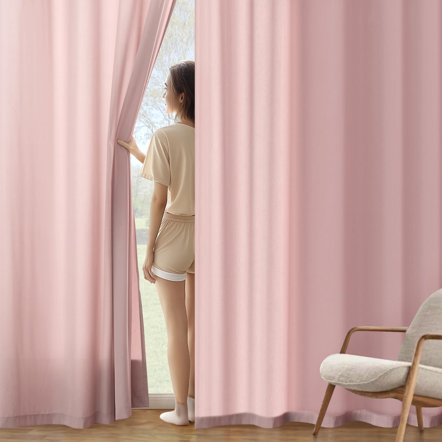 MIULEE Baby Pink Privacy Sheer Curtains That Let Light in 72 Inches Long Non-See-Through Semi Sheer Curtain Light Filtering Window Curtains Drapes for Living Room Bedroom 2 Panels Set 42 X 72