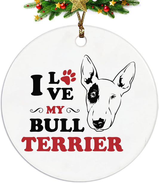 Bull Terrier Dog Ornaments, Dog Ornaments for Christmas Tree, Bull Terrier Gifts, I Love My Bull Terrier Ceramic Christmas Ornaments, Bull Terrier Decorative Hanging Ornament 486