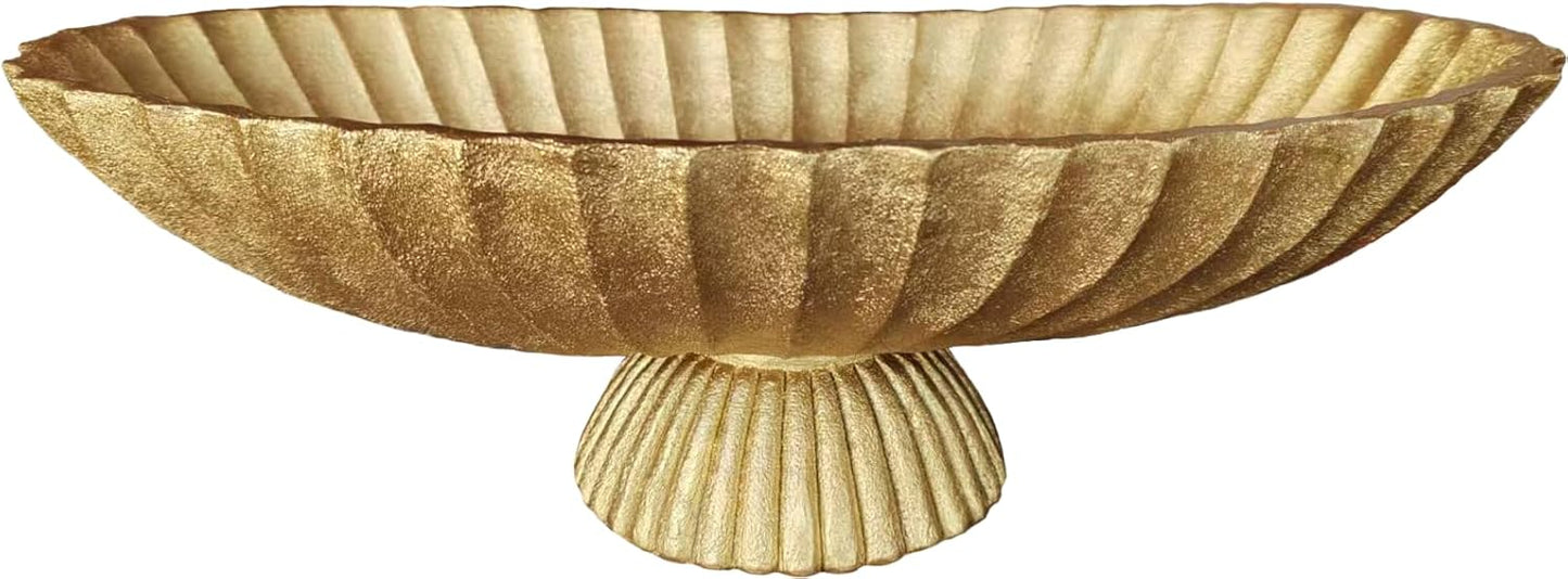 14.5" Large Decorative Long Bowl decor - Fluted Scalloped Decorative Bowls for Home Decor - Ruffle Decor,Stylish Key Bowl for Entry Table,Decorative Fruit Bowls for Kitchen Counter,Golden