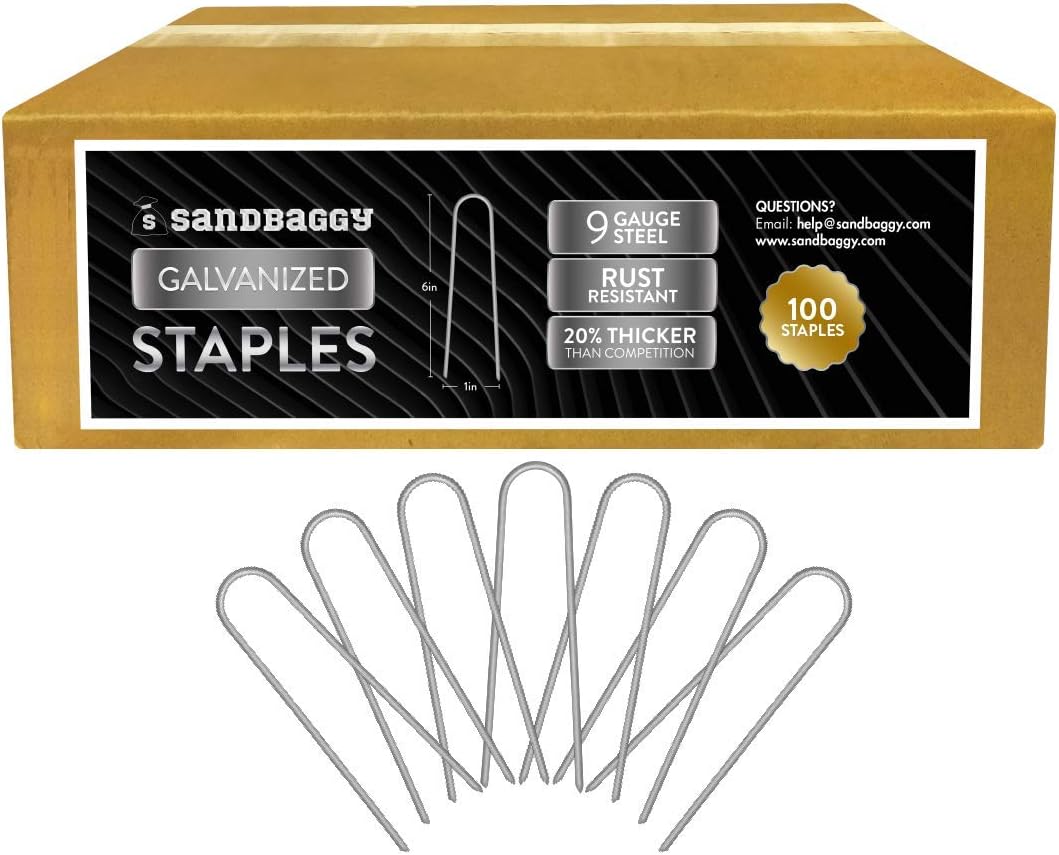 Sandbaggy Galvanized 6-Inch Landscape Staples | Industrial Grade 9 Gauge Steel | Also Called Fabric Pins, Garden Earth Stakes, Lawn Nails | Trusted by Farmers & Homeowners Across The USA (100 Staples)