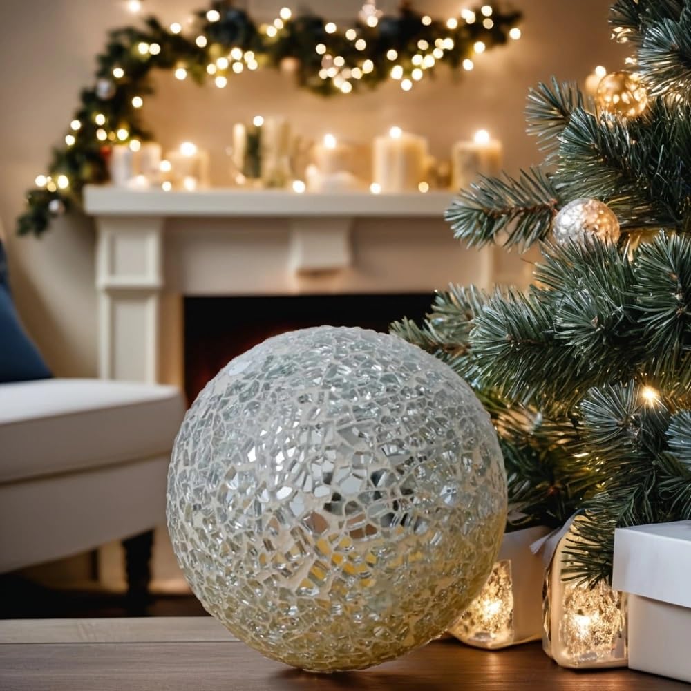 6pcs Decorative Balls for Centerpiece Bowls - 8cm/3.15in Silver Mosaic Glass Orbs Decoration Ball Mirror Glass Ball Fillers for Bowl Tables Wedding Party